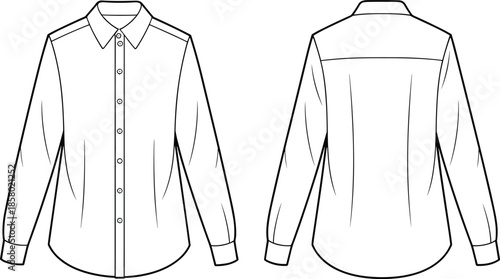 Blank White Apparel Mockup Template Collection Featuring T-Shirts Summer Dresses and Button Down Shirt Front Back View Technical Vector Illustration for Fashion Design