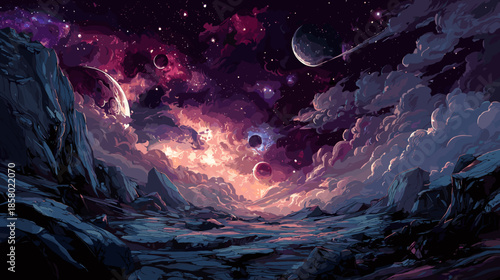 Sci-Fi Cosmic Dust Vector Game Illustration