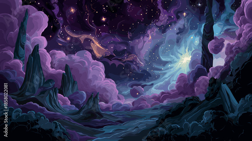 Sci-Fi Cosmic Dust Vector Game Illustration