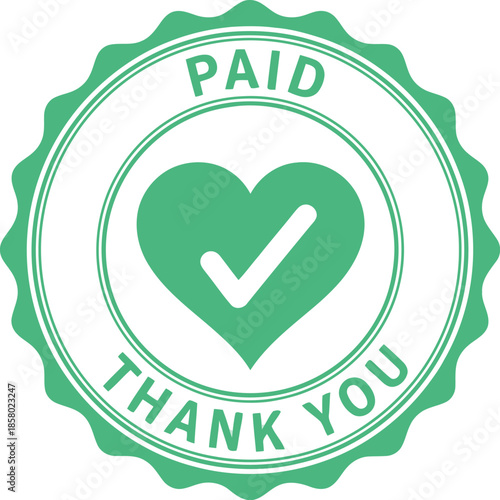 Green Paid Stamp with Heart and Checkmark Design