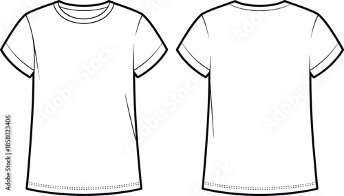 Blank White T-Shirt Mockup Template Set Including Men Women and Oversized Fits Front Back View Apparel Vector Technical Illustration for Fashion Design