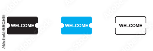 Welcome icon. Simple flat and outline vector icons showing waving hands and people greeting, used for hello, welcome, communication, and user interaction concepts.
