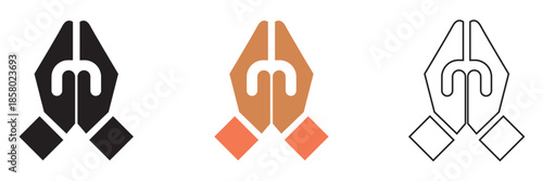 Welcome icon. Simple flat and outline vector icons showing waving hands and people greeting, used for hello, welcome, communication, and user interaction concepts.
