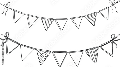 Set of charming outline bunting garlands featuring different patterns for festive event designs