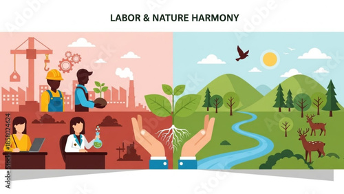 Eco friendly industrial workplaces with people and nature in harmony