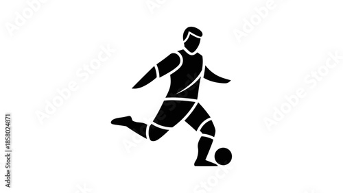 Silhouette of Soccer Player Kicking Ball.