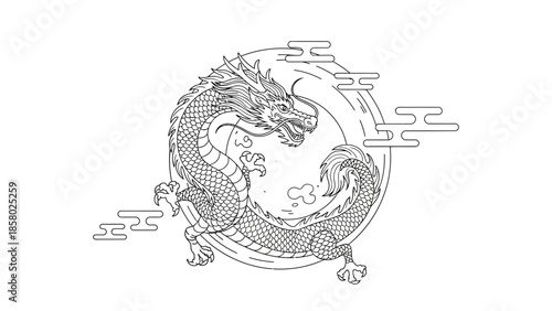 minimalist one line yin yang dragon symbol