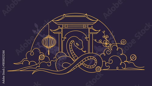 Chinese dragon temple gate illustration