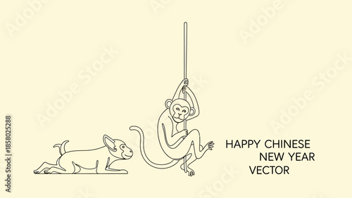 monkey and dog chinese new year vector