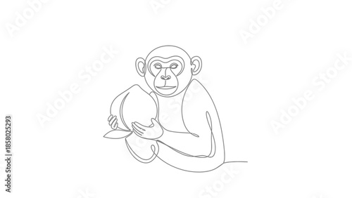 minimalist one line monkey holding coconut