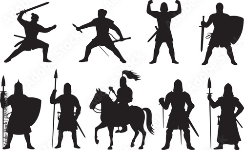 Powerful Silhouettes of Ancient and Medieval Warriors in Battle Stances