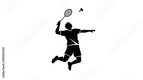 Man Playing Badminton Silhouette Athletic Action.