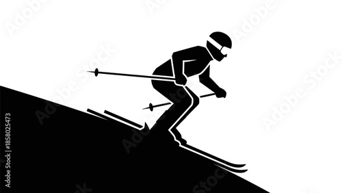 Skiing Silhouette Athlete on Mountain Slope.
