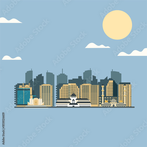 Bandung travel background flat illustration