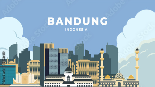 Bandung travel background flat illustration