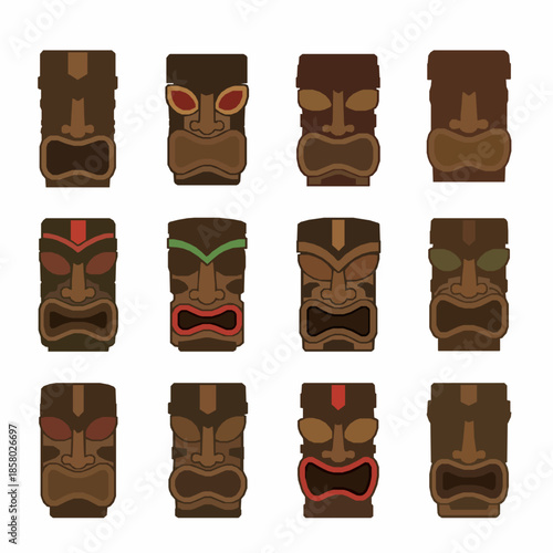 Simple Hawaii Tiki Mask Icon Set Tropical Vector