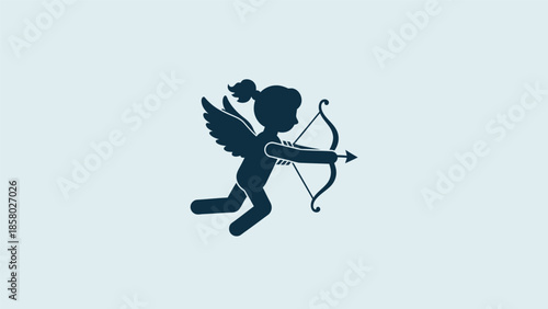 Cupid Silhouette with Bow and Arrow Flying.