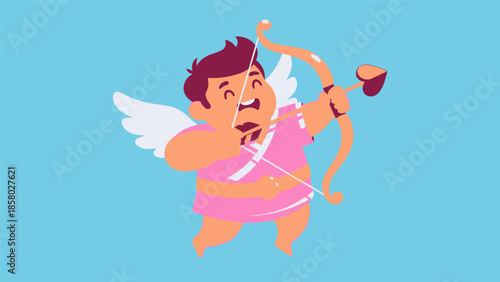 Cartoon Cupid Flying with Bow and Arrow.