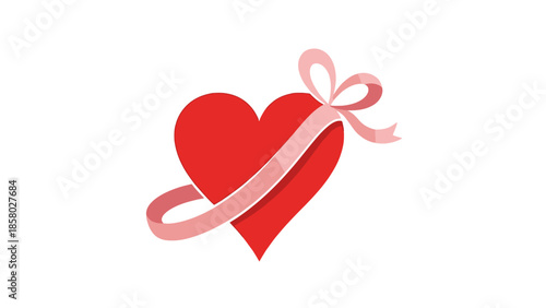 Red Heart with Pink Ribbon Decoration.