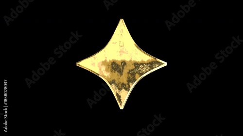 Gold Ninja Shuriken, light reflecting and patterns shifting, alpha channel