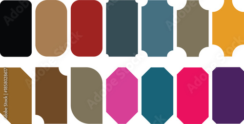 Diverse range of solid colored labels featuring unique and custom shapes