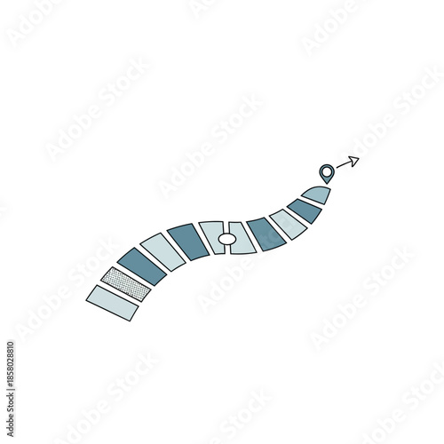 Curved Path with Location Pin and Arrow.