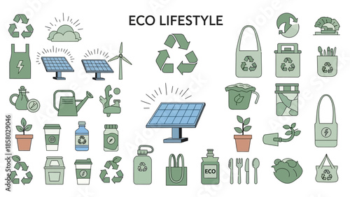 Eco-Friendly Sustainability and Green Energy Minimalist Icon Collection