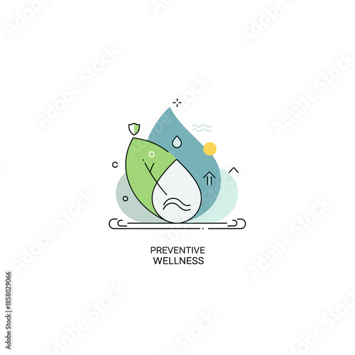 Abstract representation of preventive wellness with leaf and water drop.