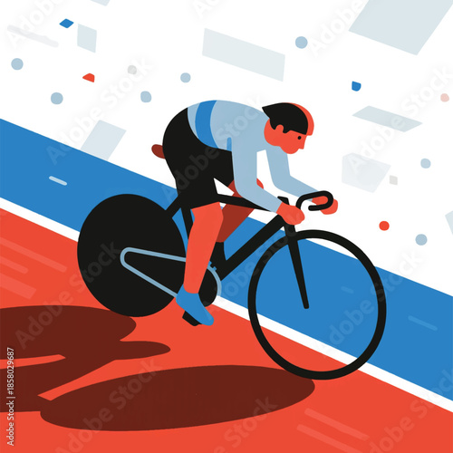 Illustration Of A Cyclist, Speeding On A Track Vector Design Template