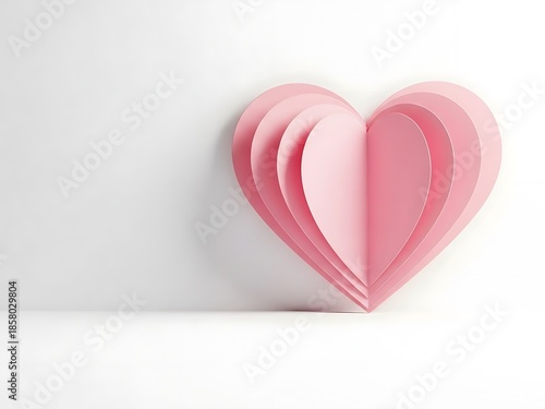 Paper Cut Pink Heart on White Background