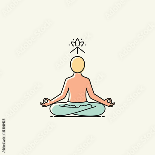 Person meditating in lotus pose with spiritual energy symbol.
