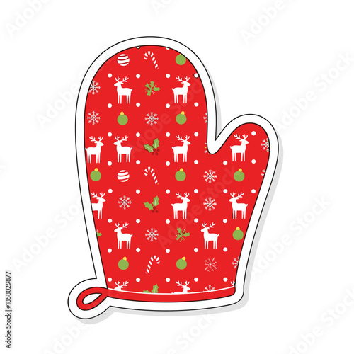 Christmas Oven Mitt with Reindeer and Snowflake Pattern.