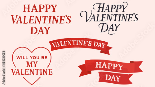 Valentine's Day Typography Set — Romantic Pink Card Designs