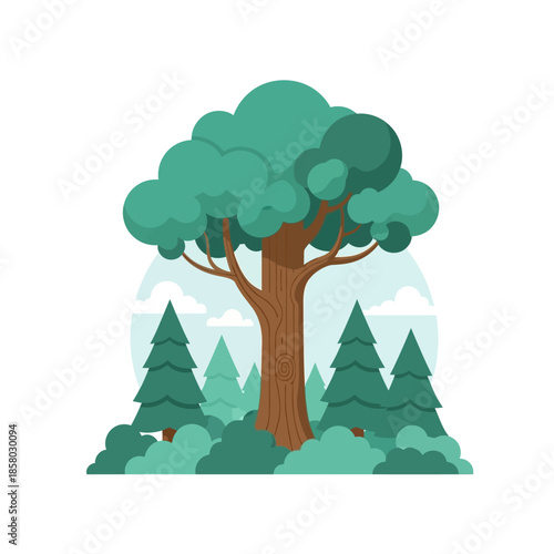 A Large Majestic Tree Stands Tall Amidst a Lush Forest.