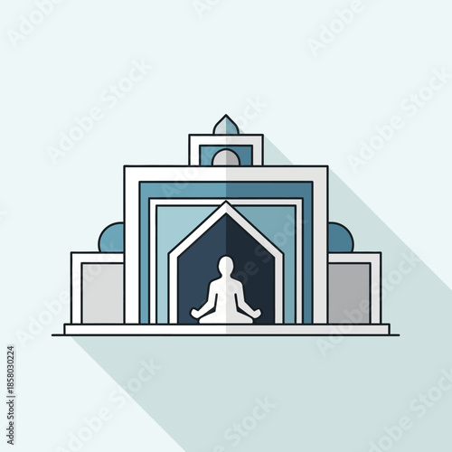 Meditating Figure Inside Architectural Structure Symbolizing Inner Peace.
