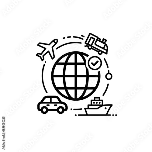 Global transportation and travel logistics concept illustration.