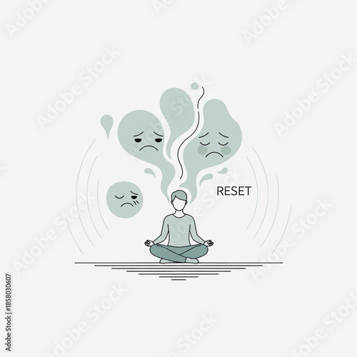 Person meditating to reset negative emotions and thoughts.