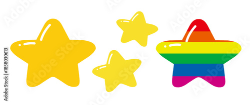 かわいい虹色星と黄色い星のプライドイラスト/Cute rainbow star and yellow star pride illustration
