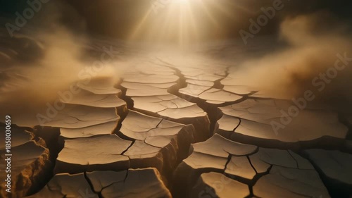 Cracked Dry Earth with Light Rays Cinematic Background