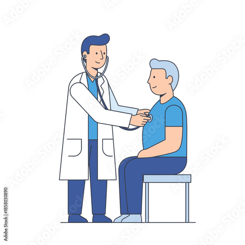 Doctor examining patient with stethoscope during medical checkup.