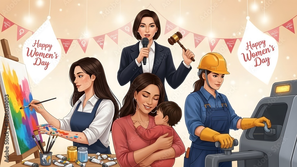 Obraz premium Empowered women in diverse professions celebrating international women's day