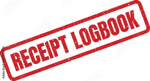 Distressed red rubber stamp displaying RECEIPT LOGBOOK text, useful for financial inventory or entry systems