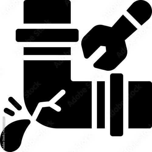 pipe repair glyph icon. Strong and solid vector icon for websites, mobile interfaces, presentations, and visual branding. High quality and easy to edit.