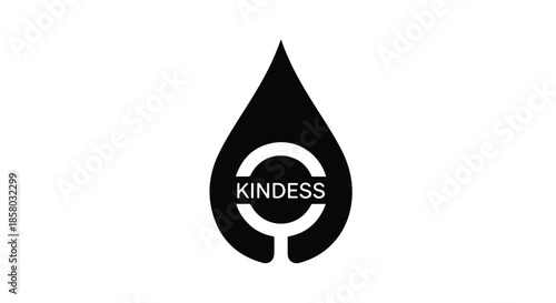 Symbol of kindness represented by a stylized droplet with a circle and text