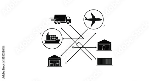 Global logistics network connecting shipping, trucking, and air cargo for efficient distribution.