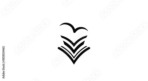 Elegant abstract design resembling a stylized dress or flowing fabric with birds taking flight