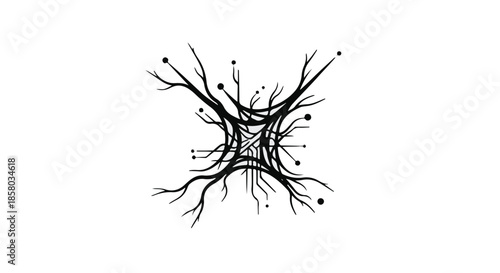 Abstract organic network structure with interconnected branches and dots