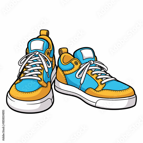 Illustration of a pair of colorful sneakers on a white background.