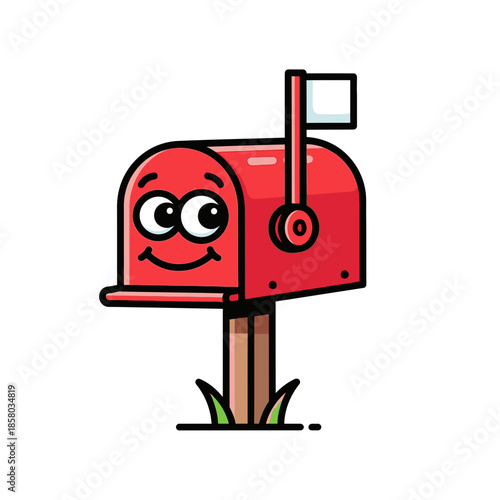 Cute red mailbox cartoon character with happy face illustration.