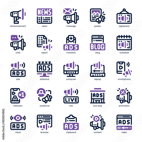 Announcement Icon pack for your website, mobile, presentation, and logo design. Announcement Icon dual tone design. Vector graphics illustration and editable stroke.